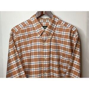 Eddie Bauer Mens Plaid Button Down Long Sleeve Casual Shirt Orange White‎
